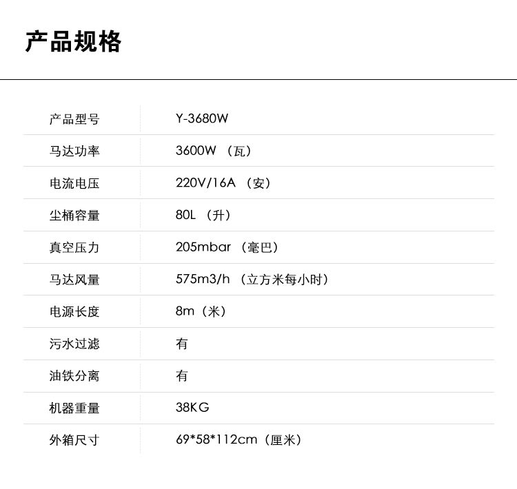 御衛仕工業級別吸油機Y-3680W